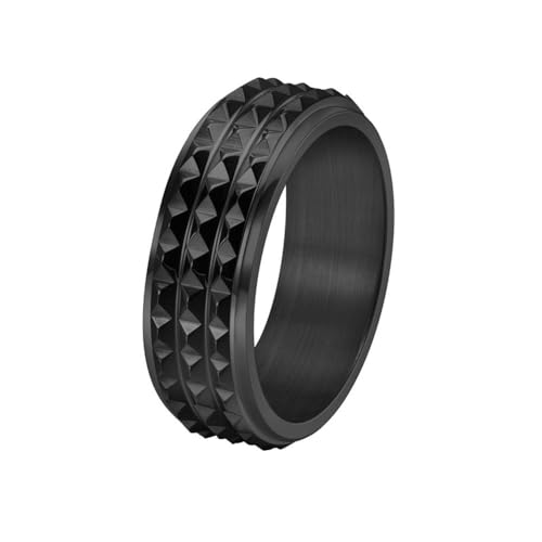 HIJONES Herren 8mm Drehbar Unregelmäßiges Rechteck Ring Edelstahl Vintage Band Ringe Schmuck Schwarz Größe 60 (19.1) von HIJONES