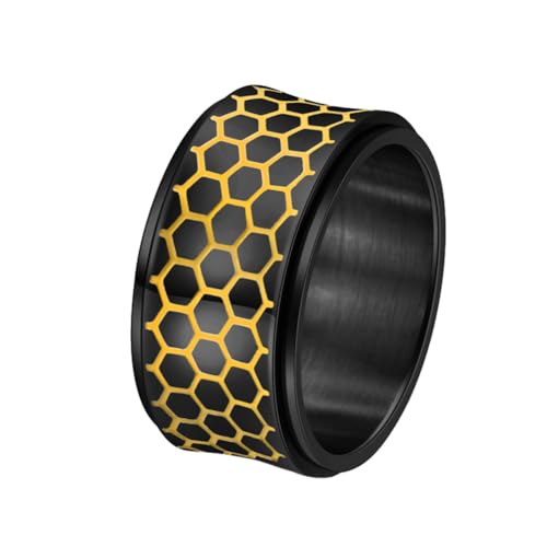 HIJONES Herren Bienenstock Drehbarer Ring aus Rostfreier Stahl 12Mm Leuchtendes Stressabbau-Angst-Schmuckstück Schwarz Größe 54 (17.2) von HIJONES