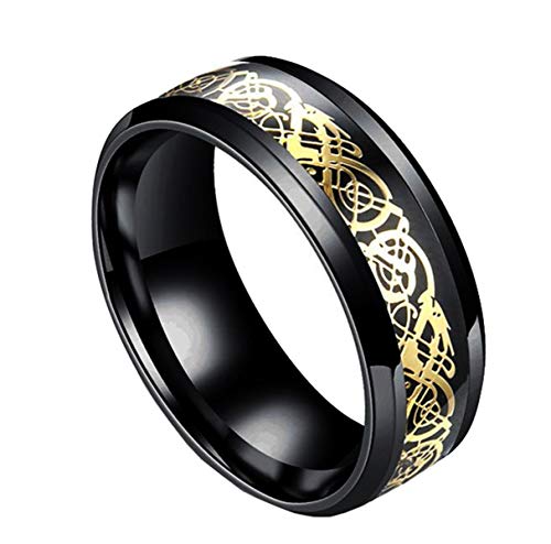 HIJONES Herren Celtic Gold Dragon Edelstahlring Schwarz Ehering 8mm Größe 70 von HIJONES