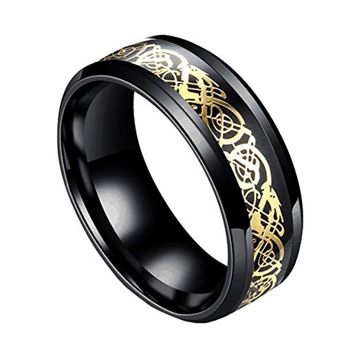 HIJONES Herren Celtic Gold Dragon Edelstahlring Schwarz Ehering 8mm Größe 72 von HIJONES