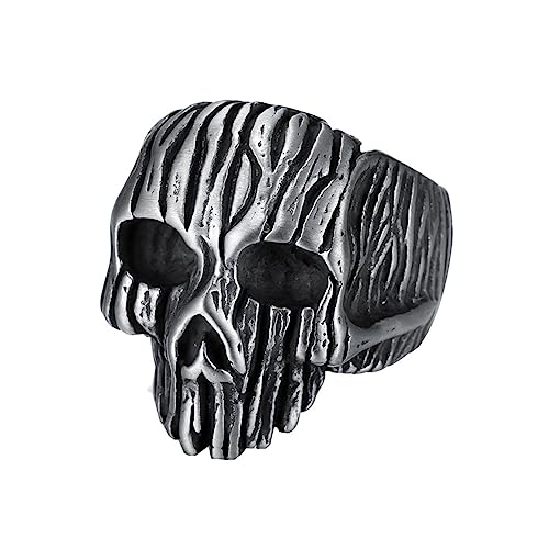 HIJONES Herren Cooler Punk-Totenkopf-Ring aus Rostfreier Stahl Retro Gothic Zierliche Statement Biker Ringe Silber Schwarz Größe 50 (15.9) von HIJONES