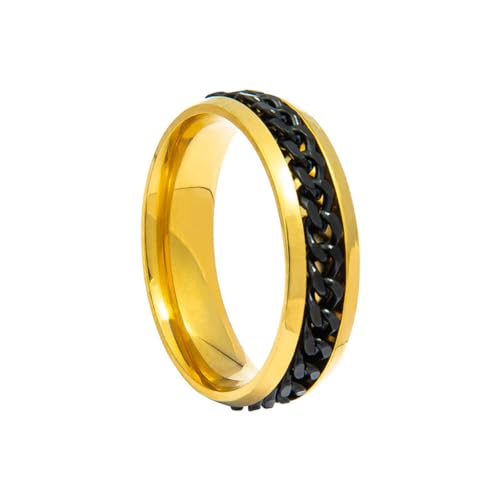 HIJONES Herren Damen 6mm Drehbare Kette Ring Edelstahl Multicolor Aussage Ring Band Fingerschmuck Gold Schwarz60 (19.1) von HIJONES