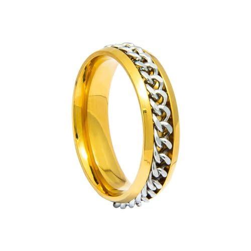 HIJONES Herren Damen 6mm Drehbare Kette Ring Edelstahl Multicolor Aussage Ring Band Fingerschmuck Gold Silber Größe 60 (19.1) von HIJONES