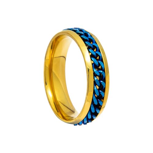 HIJONES Herren Damen 6mm Drehbare Kette Ring Edelstahl Multicolor Aussage Ring Band Fingerschmuck Goldblau62 (19.7) von HIJONES