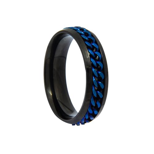 HIJONES Herren Damen 6mm Drehbare Kette Ring Edelstahl Multicolor Aussage Ring Band Fingerschmuck Schwarz Blau Größe 54 (17.2) von HIJONES