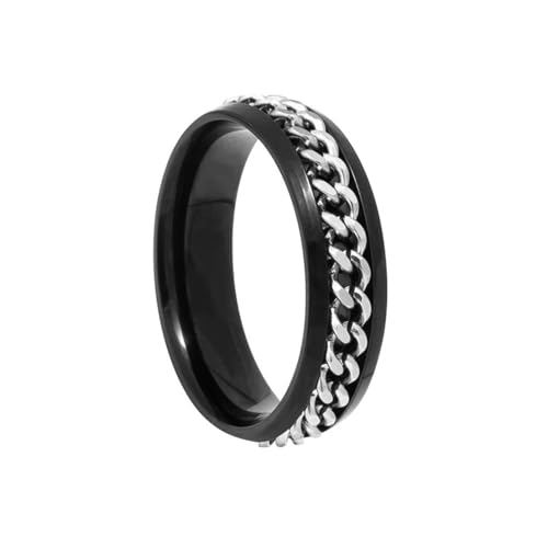 HIJONES Herren Damen 6mm Drehbare Kette Ring Edelstahl Multicolor Aussage Ring Band Fingerschmuck Schwarz Silber Größe 62 (19.7) von HIJONES