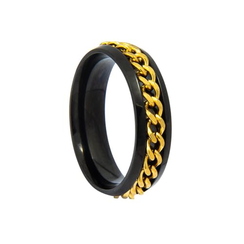 HIJONES Herren Damen 6mm Drehbare Kette Ring Edelstahl Multicolor Aussage Ring Band Fingerschmuck Schwarzes Gold Größe 60 (19.1) von HIJONES