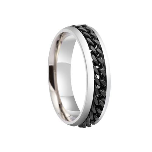 HIJONES Herren Damen 6mm Drehbare Kette Ring Edelstahl Multicolor Aussage Ring Band Fingerschmuck Silber Schwarz Größe 57 (18.1) von HIJONES