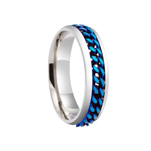 HIJONES Herren Damen 6mm Drehbare Kette Ring Edelstahl Multicolor Aussage Ring Band Fingerschmuck Silberblau Größe 57 (18.1) von HIJONES