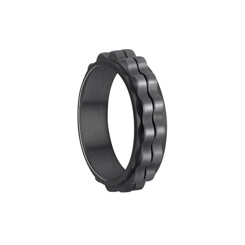 HIJONES Herren Damen 6mm Roatatble Ring Edelstahl 2 Reihe Lokomotive Getriebe Aussage Ring Band Hip Hop Fingerschmuck Schwarz Größe 60 (19.1) von HIJONES