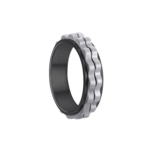 HIJONES Herren Damen 6mm Roatatble Ring Edelstahl 2 Reihe Lokomotive Getriebe Aussage Ring Band Hip Hop Fingerschmuck Schwarz Silber Größe 54 (17.2) von HIJONES