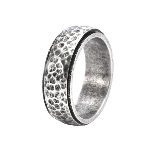 HIJONES Herren Damen 8mm Drehbare Wabe Ring Edelstahl Vintage Mondgrube Band Ringe Schmuck Altes Silber Größe 68 (21.6) von HIJONES