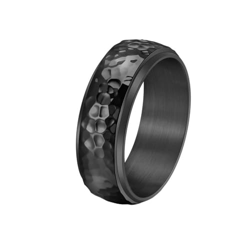 HIJONES Herren Damen 8mm Drehbare Wabe Ring Edelstahl Vintage Mondgrube Band Ringe Schmuck Schwarz Größe 52 (16.6) von HIJONES