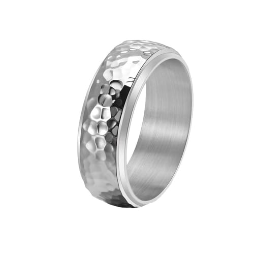 HIJONES Herren Damen 8mm Drehbare Wabe Ring Edelstahl Vintage Mondgrube Band Ringe Schmuck Silber Größe 54 (17.2) von HIJONES