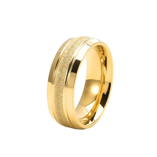 HIJONES Herren Damen 8mm Frosted Ring Edelstahl Vintage Band Ringe Schmuck Gold Größe 65 (20.7) von HIJONES