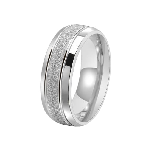 HIJONES Herren Damen 8mm Frosted Ring Edelstahl Vintage Band Ringe Schmuck Silber Größe 57 (18.1) von HIJONES