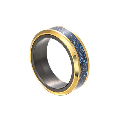 HIJONES Herren Damen 8mm Roatatble Drache Ringe Edelstahl Statement Kohlefaser Ring Band Hip Hop Fingerschmuck Gold Schwarz Größe 54 (17.2) von HIJONES