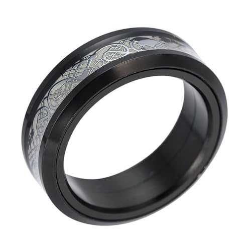 HIJONES Herren Damen 8mm Roatatble Drache Ringe Edelstahl Statement Kohlefaser Ring Band Hip Hop Fingerschmuck Leuchtendes Silber Größe 70 (22.3) von HIJONES