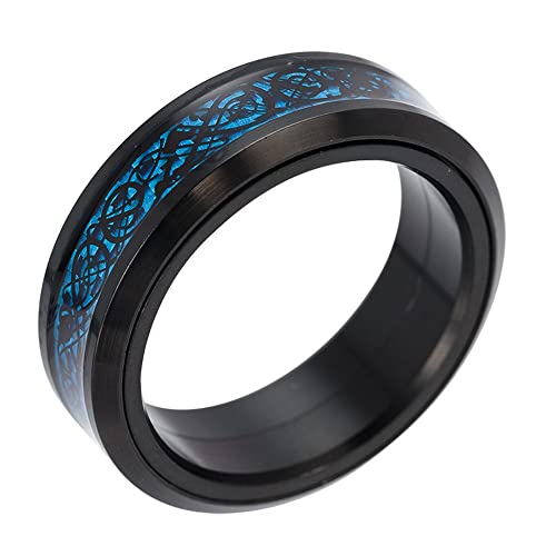 HIJONES Herren Damen 8mm Roatatble Drache Ringe Edelstahl Statement Kohlefaser Ring Band Hip Hop Fingerschmuck Schwarz Beschichtet Schwarz Größe 52 (16.6) von HIJONES