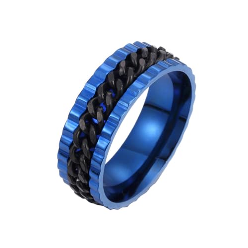 HIJONES Herren Damen 8mm Rotierende Kette Ring Edelstahl Multicolor Anweisung Ring Band Fingerschmuck Blau Schwarz Größe 52 (16.6) von HIJONES