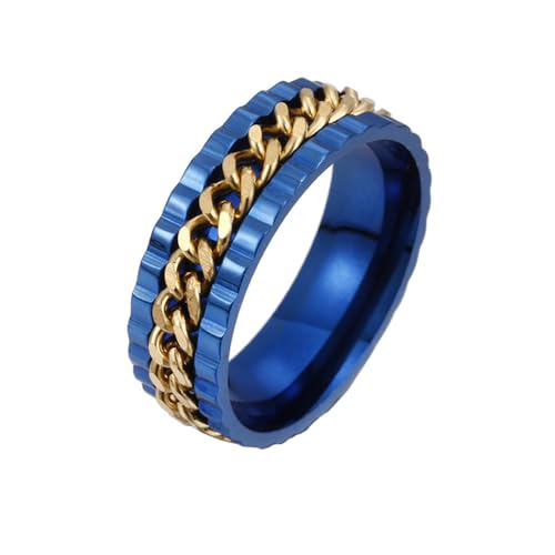 HIJONES Herren Damen 8mm Rotierende Kette Ring Edelstahl Multicolor Anweisung Ring Band Fingerschmuck Blaues Gold Größe 60 (19.1) von HIJONES