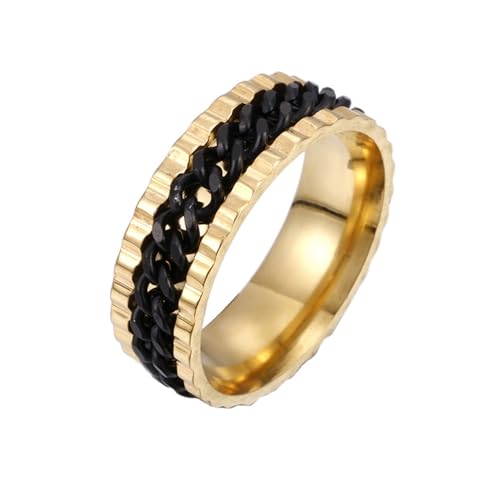 HIJONES Herren Damen 8mm Rotierende Kette Ring Edelstahl Multicolor Anweisung Ring Band Fingerschmuck Gold Schwarz Größe 65 (20.7) von HIJONES