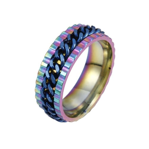 HIJONES Herren Damen 8mm Rotierende Kette Ring Edelstahl Multicolor Anweisung Ring Band Fingerschmuck Regenbogen Blau Größe 52 (16.6) von HIJONES