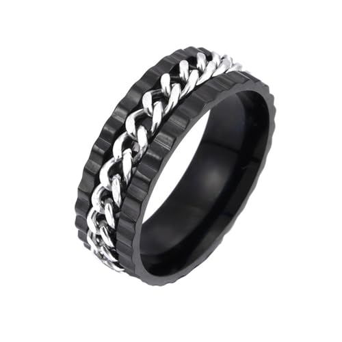 HIJONES Herren Damen 8mm Rotierende Kette Ring Edelstahl Multicolor Anweisung Ring Band Fingerschmuck Schwarz Silber Größe 57 (18.1) von HIJONES