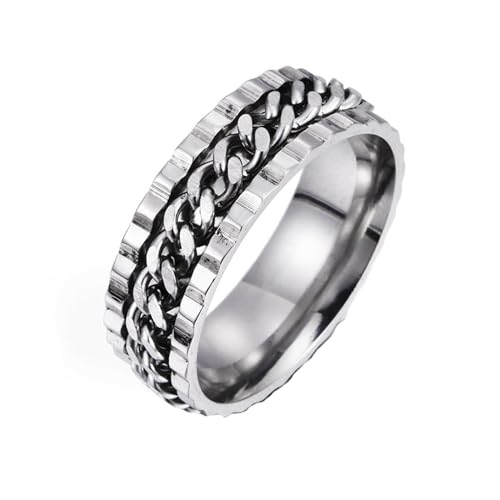 HIJONES Herren Damen 8mm Rotierende Kette Ring Edelstahl Multicolor Anweisung Ring Band Fingerschmuck Silber Größe 54 (17.2) von HIJONES