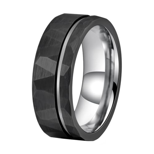HIJONES Herren Damen 8mm Whacking Muster Wolfram Ring Vintage Personalisiert Hip Hop Ring Band Schmuck Schwarz Größe 57 (18.1) von HIJONES