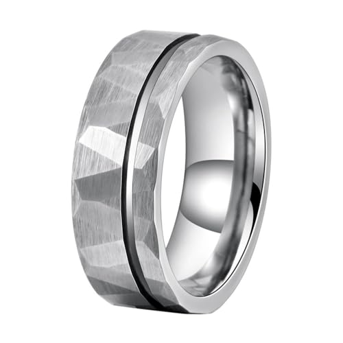 HIJONES Herren Damen 8mm Whacking Muster Wolfram Ring Vintage Personalisiert Hip Hop Ring Band Schmuck Silber Größe 68 (21.6) von HIJONES