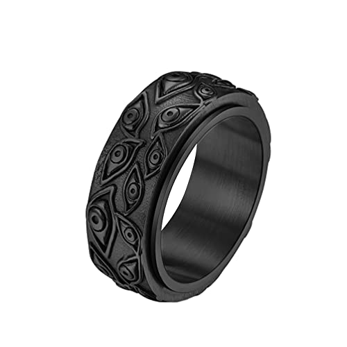 HIJONES Herren Damen Angst Evil Eyes Ring Edelstahl Drehbarer Band Cool Vintage Band Schwarz Größe 65 von HIJONES