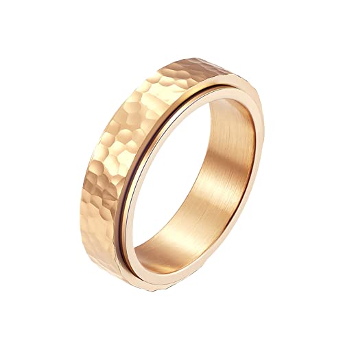 HIJONES Herren Damen Drehbarer Ring Mit Unregelmäßiger Oberfläche aus Edelstahl Zierliche Anti Angst Stress Relief Ringe Weihnachten Neujahr Geschenke Rotgold Größe 65 (20.7) von HIJONES