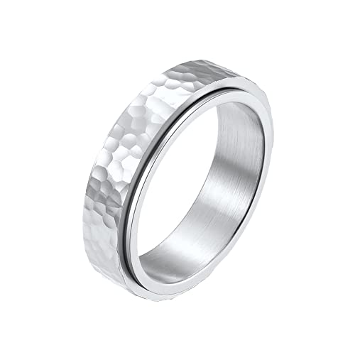 HIJONES Herren Damen Drehbarer Ring Mit Unregelmäßiger Oberfläche aus Edelstahl Zierliche Anti Angst Stress Relief Ringe Weihnachten Neujahr Geschenke Silber Größe 65 (20.7) von HIJONES