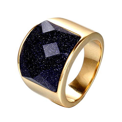 HIJONES Herren Damen Edelstahl 19mm Blau Himmel Diamant Schneiden Ring Gold Himmel Blau Größe 68 von HIJONES