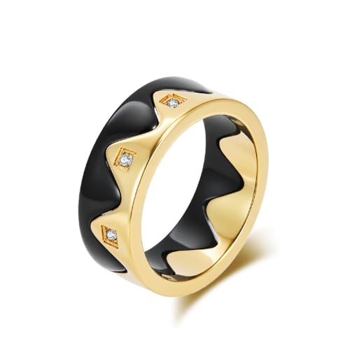 HIJONES Herren Damen Edelstahl 2 Stück Paar Zirkonia Wellen Hochzeitsring Poliert Verlobungsversprechen Schmuck Geschenk Gold Schwarz Größe 57 (18.1) von HIJONES