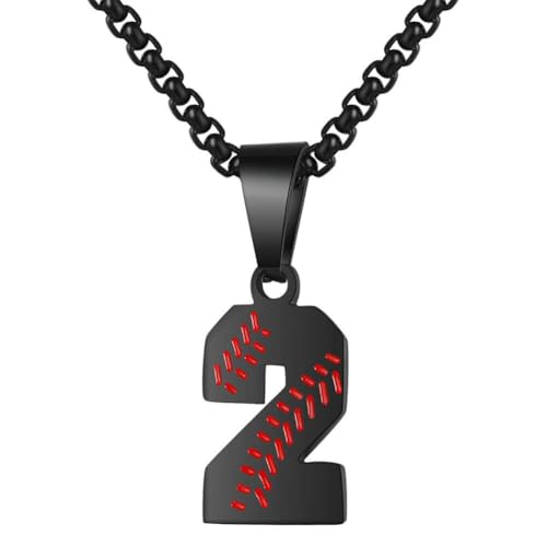 HIJONES Herren Damen Edelstahl Athleten Baseball Softball Zahl 00-99 Halskette Sport Team Anhänger Kette Geschenk Schwarz 2 von HIJONES