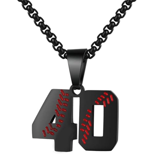 HIJONES Herren Damen Edelstahl Athleten Baseball Softball Zahl 00-99 Halskette Sport Team Anhänger Kette Geschenk Schwarz 40 von HIJONES