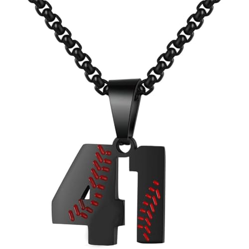 HIJONES Herren Damen Edelstahl Athleten Baseball Softball Zahl 00-99 Halskette Sport Team Anhänger Kette Geschenk Schwarz 41 von HIJONES