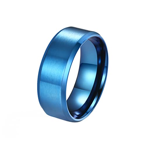 HIJONES Herren Damen Edelstahl Blau Gebürsteter Ring 8mm Breit Klassisch Einfach Schlicht Ehering Matt Finish Größe 62 von HIJONES