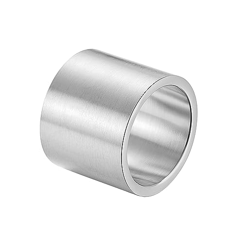 HIJONES Herren Damen Edelstahl Breitband Daumen Ring Rohr Geschnitten Plain Flache Ringe Komfort Passform Matt Gebürstet 19MM Breit Silber Größe 72 von HIJONES