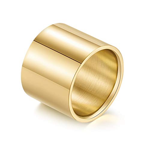 HIJONES Herren Damen Edelstahl Breitband Daumen Ring Rohr Geschnitten Plain Flache Ringe Komfort Passform Poliert 18MM Breit Gold Größe 68 von HIJONES