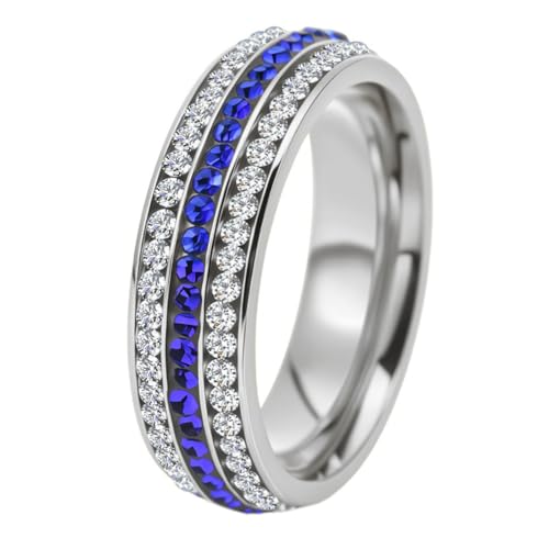 HIJONES Herren Damen Edelstahl Elegant Drei Reihen Steinkristall Ewiger Ring Kubisch Zirkonia Verlobung Hochzeits Schmuck Für Ihn Sie Silber Größe 65 (20.7) von HIJONES