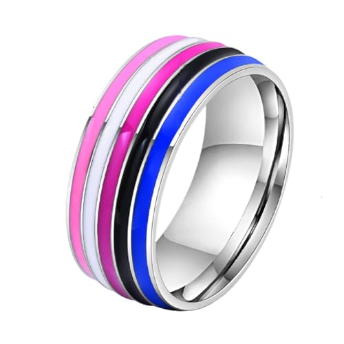 HIJONES Herren Damen Edelstahl Emaille Regenbogen Pride LGBT Ring Lesbisch & Schwul LGBTQ Pride Paar Hochzeit Verlobungsband Stil 1 Größe 65 (20.7) von HIJONES