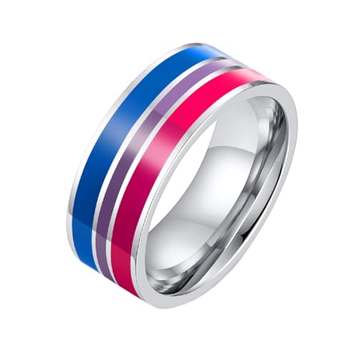 HIJONES Herren Damen Edelstahl Emaille Regenbogen Pride LGBT Ring Lesbisch & Schwul LGBTQ Pride Paar Hochzeit Verlobungsband Stil 4 Größe 57 (18.1) von HIJONES
