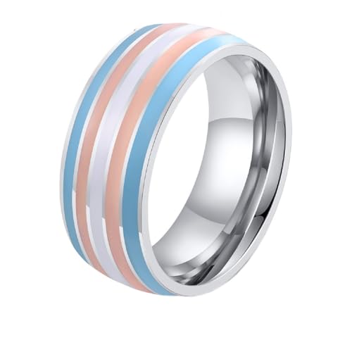 HIJONES Herren Damen Edelstahl Emaille Regenbogen Pride LGBT Ring Lesbisch & Schwul LGBTQ Pride Paar Hochzeit Verlobungsband Stil 5 Größe 57 (18.1) von HIJONES