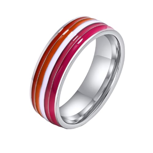 HIJONES Herren Damen Edelstahl Emaille Regenbogen Pride LGBT Ring Lesbisch & Schwul LGBTQ Pride Paar Hochzeit Verlobungsband Stil 6 Größe 68 (21.6) von HIJONES