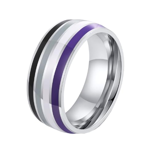 HIJONES Herren Damen Edelstahl Emaille Regenbogen Pride LGBT Ring Lesbisch & Schwul LGBTQ Pride Paar Hochzeit Verlobungsband Stil 8 Größe 57 (18.1) von HIJONES