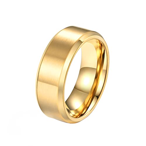 HIJONES Herren Damen Edelstahl Gold Gebürsteter Ring 8mm Breit Klassisch Schlicht Schlicht Ehering Matt Finish Größe 70 von HIJONES
