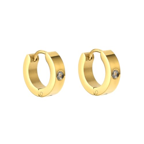 HIJONES Herren Damen Edelstahl Gothic Single Cz 4MM Runde Huggie Arc Piercing Ohrclips Punk Ohrstecker Ohrstecker Gold von HIJONES